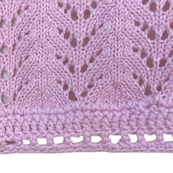 LL Bean Linen Blend Pointelle Knit Cardigan Pink Shell Buttons Cottagecore-M - Picture 9 of 11